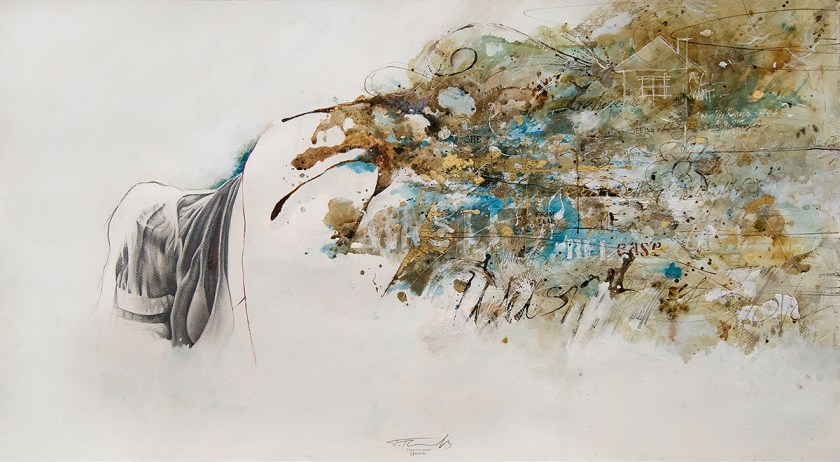 Pencil, ink, acrylic and golden marker on paper, 100cm.X55cm., 2012Copyright © reserved